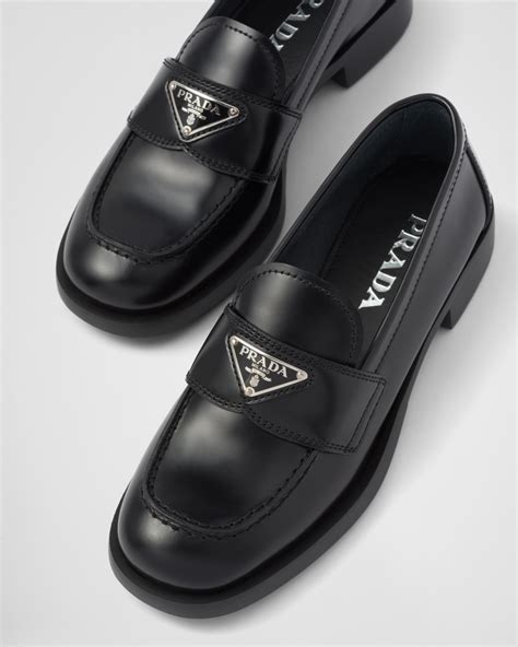 prada unlined brushed leather loafers|Brushed leather loafers in black .